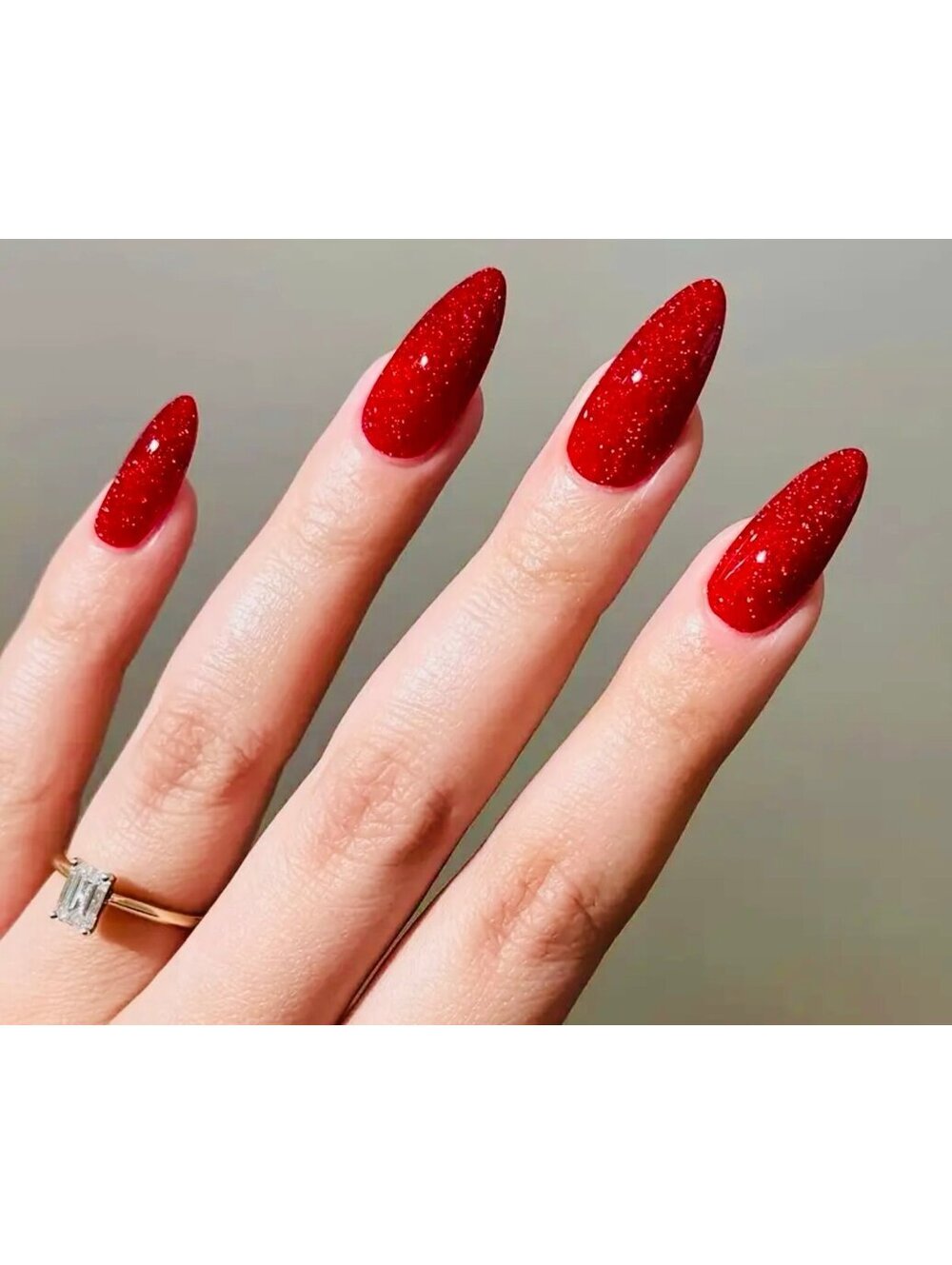 New - 24pcs - Glossy Red Wine Glitter - Almond Shaped Reusable Press-On-Nails